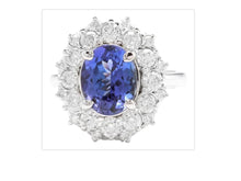 Load image into Gallery viewer, 3.80 Carats Natural Very Nice Looking Tanzanite and Diamond 14K Solid White Gold Ring