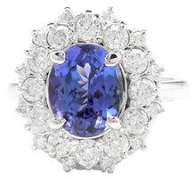 Load image into Gallery viewer, 3.80 Carats Natural Very Nice Looking Tanzanite and Diamond 14K Solid White Gold Ring