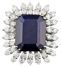 Load image into Gallery viewer, 15.70ct Natural Blue Sapphire &amp; Diamond 14k Solid White Gold Ring