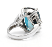 Load image into Gallery viewer, 13.70 Carats Natural Impressive London Blue Topaz and Diamond 14K White Gold Ring