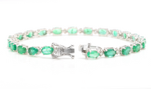 Load image into Gallery viewer, Very Impressive 12.60 Carats Natural Emerald &amp; Diamond 14K Solid White Gold Bracelet
