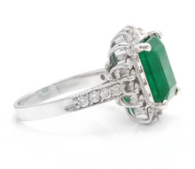 Load image into Gallery viewer, 5.40 Carats Natural Emerald and Diamond 14K Solid White Gold Ring
