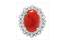 Load image into Gallery viewer, 8.00 Carats Impressive Coral and Diamond 14K White Gold Ring