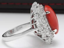 Load image into Gallery viewer, 8.00 Carats Impressive Coral and Diamond 14K White Gold Ring