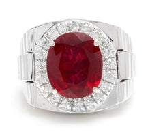Load image into Gallery viewer, 9.70 Carats Natural Diamond &amp; Ruby 14K Solid White Gold Men's Ring
