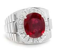 Load image into Gallery viewer, 9.70 Carats Natural Diamond &amp; Ruby 14K Solid White Gold Men's Ring
