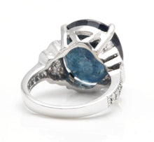 Load image into Gallery viewer, 20.60 Carats Exquisite Natural Blue Sapphire and Diamond 14K Solid White Gold Ring
