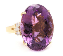 Load image into Gallery viewer, 28.25 Carats Natural Amethyst and Diamond 14K Solid Yellow Gold Ring