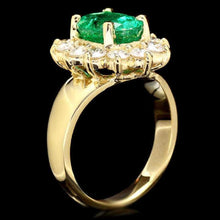 Load image into Gallery viewer, 4.20 Carats Natural Emerald and Diamond 14K Solid Yellow Gold Ring