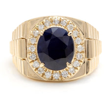 Load image into Gallery viewer, 8.70 Carats Natural Diamond &amp; Blue Sapphire 14K Solid Yellow Gold Men's Ring