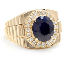 Load image into Gallery viewer, 8.70 Carats Natural Diamond &amp; Blue Sapphire 14K Solid Yellow Gold Men's Ring