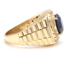 Load image into Gallery viewer, 8.70 Carats Natural Diamond &amp; Blue Sapphire 14K Solid Yellow Gold Men's Ring