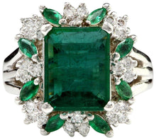 Load image into Gallery viewer, 6.90 Carats Natural Emerald and Diamond 14K Solid White Gold Ring