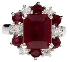 Load image into Gallery viewer, 7.05 Carats Impressive Natural Red Ruby and Diamond 14K White Gold Ring