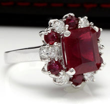 Load image into Gallery viewer, 7.05 Carats Impressive Natural Red Ruby and Diamond 14K White Gold Ring