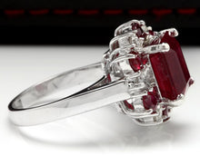 Load image into Gallery viewer, 7.05 Carats Impressive Natural Red Ruby and Diamond 14K White Gold Ring