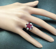 Load image into Gallery viewer, 7.05 Carats Impressive Natural Red Ruby and Diamond 14K White Gold Ring