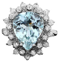 Load image into Gallery viewer, 5.60 Carats Natural Aquamarine and Diamond 14K Solid White Gold Ring