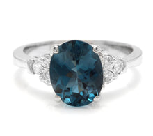 Load image into Gallery viewer, 3.00 Carats Natural Impressive London Blue Topaz and Diamond 14K White Gold Ring