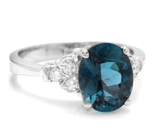 Load image into Gallery viewer, 3.00 Carats Natural Impressive London Blue Topaz and Diamond 14K White Gold Ring