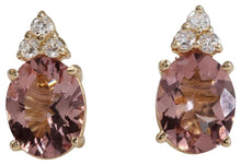 Load image into Gallery viewer, Exquisite 2.90 Carats Natural Morganite and Diamond 14K Solid Yellow Gold Stud Earrings