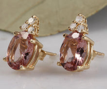 Load image into Gallery viewer, Exquisite 2.90 Carats Natural Morganite and Diamond 14K Solid Yellow Gold Stud Earrings