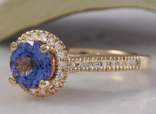 Load image into Gallery viewer, 2.00 Carats Natural Impressive Tanzanite and Diamond 14K Solid Yellow Gold Ring