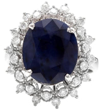 Load image into Gallery viewer, 7.35 Carats Exquisite Natural Blue Sapphire and Diamond 14K Solid White Gold Ring
