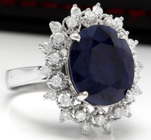 Load image into Gallery viewer, 7.35 Carats Exquisite Natural Blue Sapphire and Diamond 14K Solid White Gold Ring