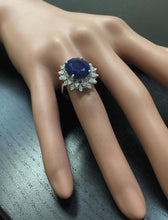 Load image into Gallery viewer, 7.35 Carats Exquisite Natural Blue Sapphire and Diamond 14K Solid White Gold Ring