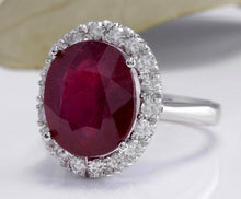 Load image into Gallery viewer, 9.65 Carats Impressive Natural Red Ruby and Diamond 14K White Gold Ring