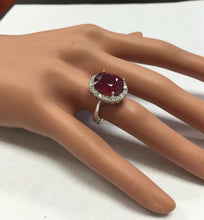 Load image into Gallery viewer, 9.65 Carats Impressive Natural Red Ruby and Diamond 14K White Gold Ring