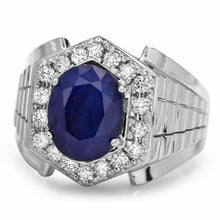 Load image into Gallery viewer, 4.60 Carats Natural Diamond &amp; Blue Sapphire 14K Solid White Gold Men's Ring