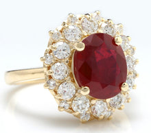 Load image into Gallery viewer, 6.30 Carats Impressive Red Ruby and Diamond 14K Yellow Gold Ring