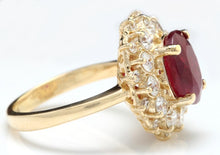 Load image into Gallery viewer, 6.30 Carats Impressive Red Ruby and Diamond 14K Yellow Gold Ring