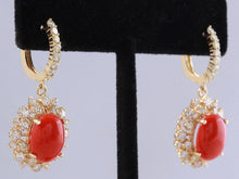Load image into Gallery viewer, Exquisite 8.40 Carats Natural Red Coral and Diamond 14K Solid Yellow Gold Earrings