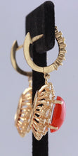 Load image into Gallery viewer, Exquisite 8.40 Carats Natural Red Coral and Diamond 14K Solid Yellow Gold Earrings
