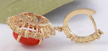 Load image into Gallery viewer, Exquisite 8.40 Carats Natural Red Coral and Diamond 14K Solid Yellow Gold Earrings