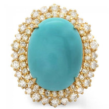 Load image into Gallery viewer, 13.00 Carats Impressive Natural Turquoise and Diamond 14K Yellow Gold Ring