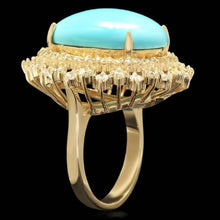 Load image into Gallery viewer, 13.00 Carats Impressive Natural Turquoise and Diamond 14K Yellow Gold Ring