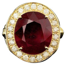 Load image into Gallery viewer, 12.70 Carats Natural Red Ruby and Diamond 14k Solid Yellow Gold Ring