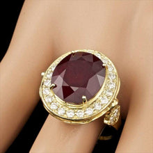 Load image into Gallery viewer, 12.70 Carats Natural Red Ruby and Diamond 14k Solid Yellow Gold Ring
