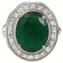 Load image into Gallery viewer, 7.60 Carats Natural Emerald and Diamond 14K Solid White Gold Ring
