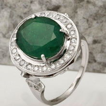 Load image into Gallery viewer, 7.60 Carats Natural Emerald and Diamond 14K Solid White Gold Ring