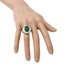 Load image into Gallery viewer, 7.60 Carats Natural Emerald and Diamond 14K Solid White Gold Ring