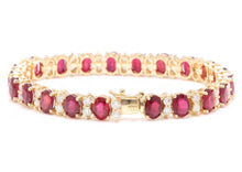 Load image into Gallery viewer, Very Beautiful 29.80 Carats Ruby &amp; Natural Diamond 14K Solid Yellow Gold Bracelet
