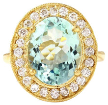 Load image into Gallery viewer, 5.10 Carats Natural Aquamarine and Diamond 14K Solid Yellow Gold Ring