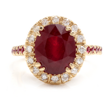 Load image into Gallery viewer, 5.60 Carats Gorgeous Natural Red Ruby and Diamond 14K Solid Yellow Gold Ring