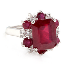 Load image into Gallery viewer, 7.45 Carats Impressive Natural Red Ruby and Diamond 14K White Gold Ring