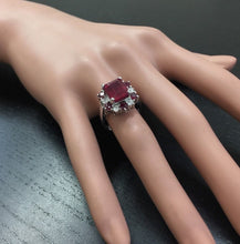Load image into Gallery viewer, 7.45 Carats Impressive Natural Red Ruby and Diamond 14K White Gold Ring